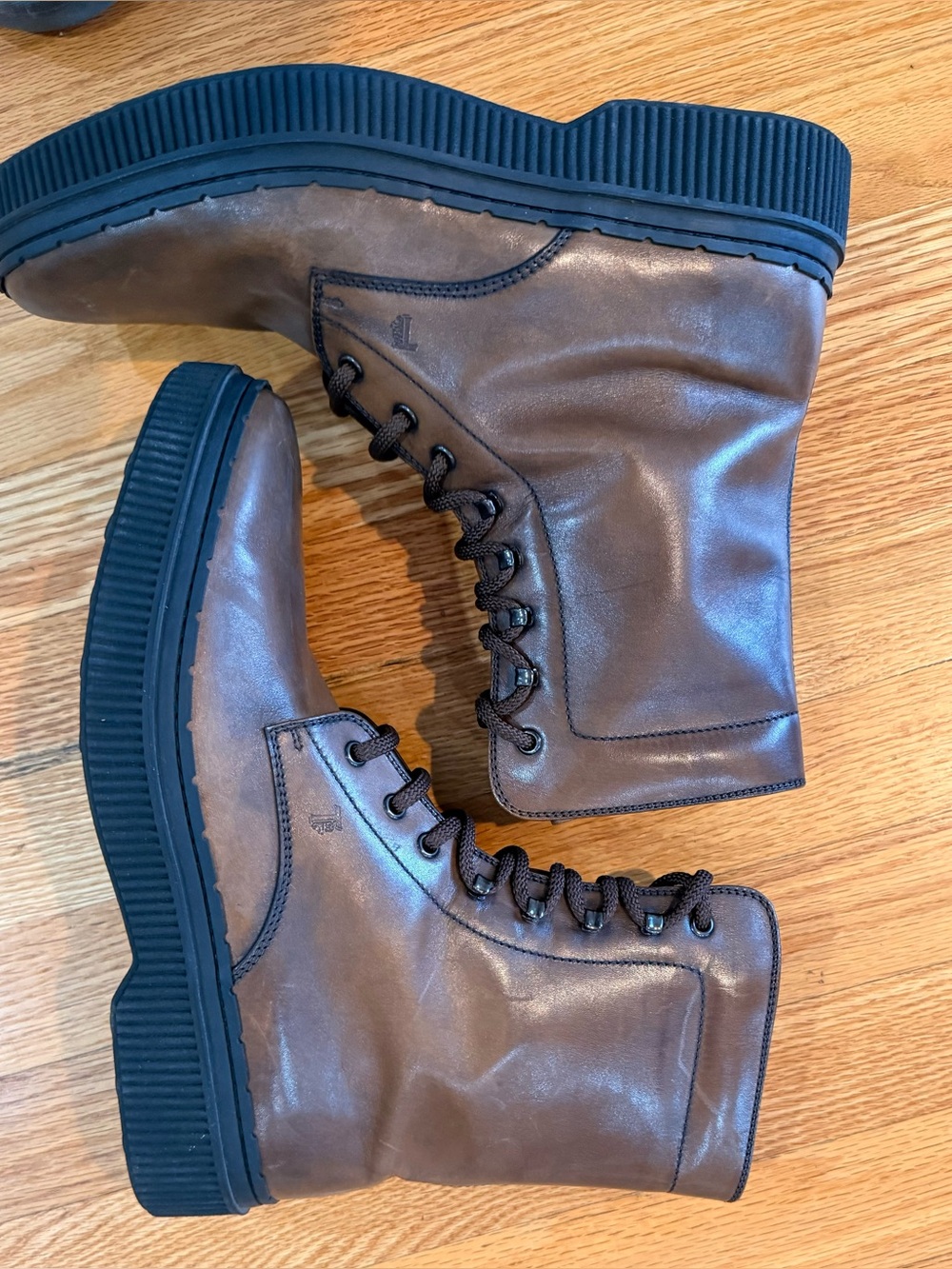 Tod’s Brown Leather Lace-Up Combat Boots Chunky Sole Men’s US 9.5 EU 42.5